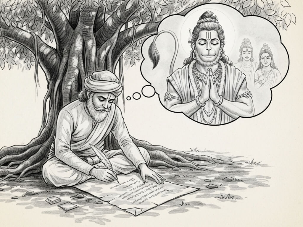 Tulsidas Writing Hanuman Chalisa