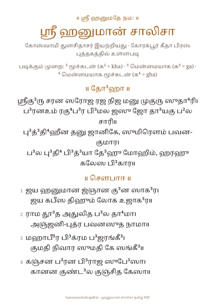 Page 1 of the Hanuman Chalisa Large Print PDF in Tamil