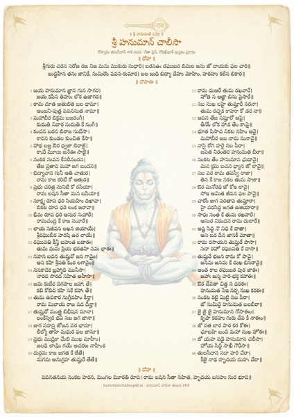 Page 1 of the Hanuman Chalisa Decorated PDF in Telugu